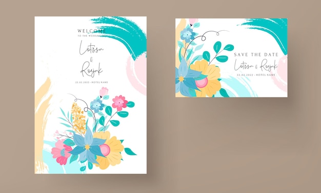 Beautiful sweet flat floral wedding invitation card design with pastel color