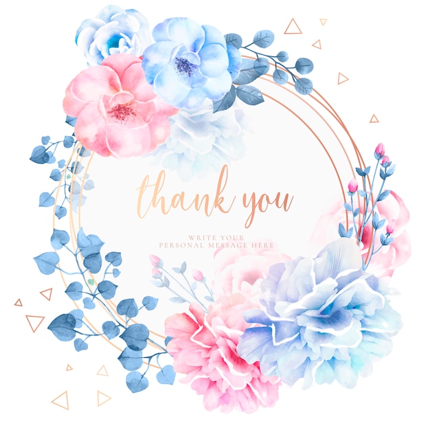 Beautiful thank you card with watercolor flowers