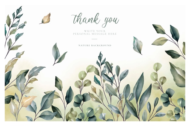 Beautiful thank you card with watercolor leaves