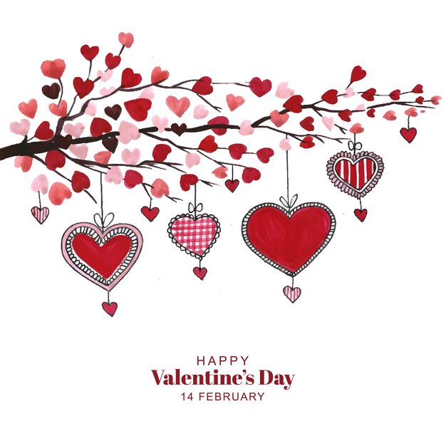Beautiful tree hanging hearts valentines day card background