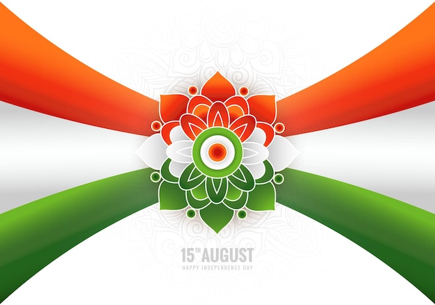 Free vector beautiful tricolor mandala floral with indian flag wave card background