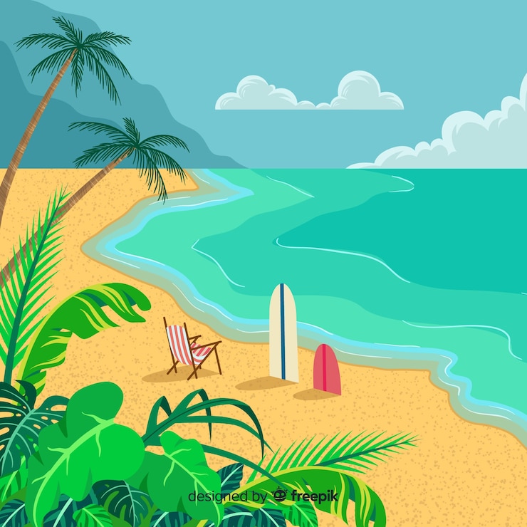 無料Vector 美しい熱帯のビーチの背景