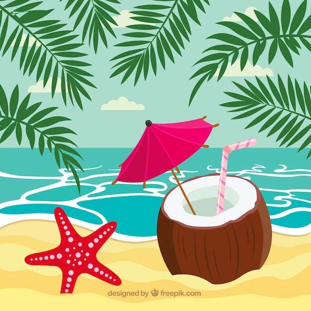 Бесплатное векторное изображение Красивый фон тропического пляжа