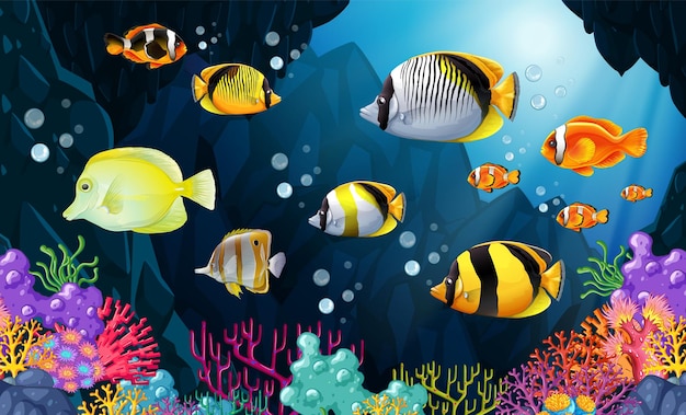 Free vector beautiful tropical fish in the sea