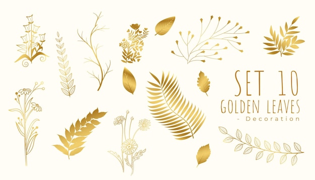 Free vector beautiful tropical golden leaves background in set