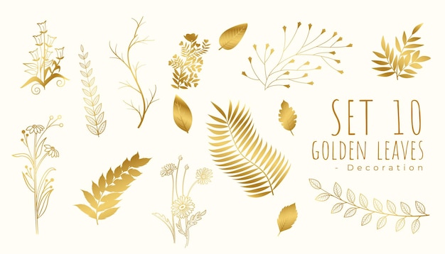 Beautiful tropical golden leaves background in set