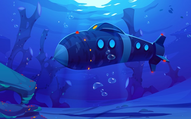 Free vector beautiful underwater background with submarine