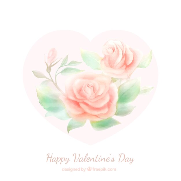 Beautiful valentine background with watercolor flowers