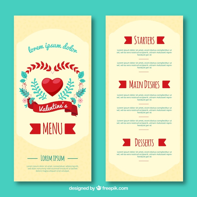 Beautiful valentine menu concept