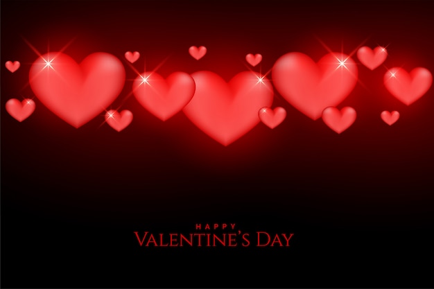 Beautiful valentines day glowing red hearts on background