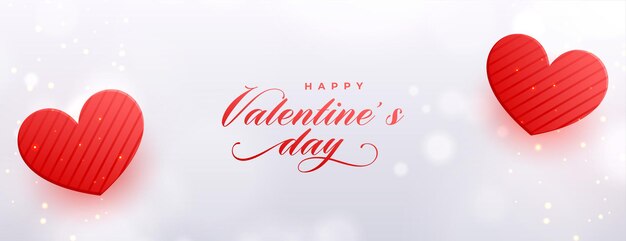Beautiful valentines day hearts banner with two red hearts