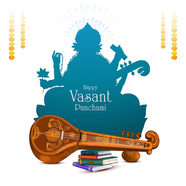 मुफ़्त वेक्टर beautiful vasant panchami indian festival with goddess saraswati card background
