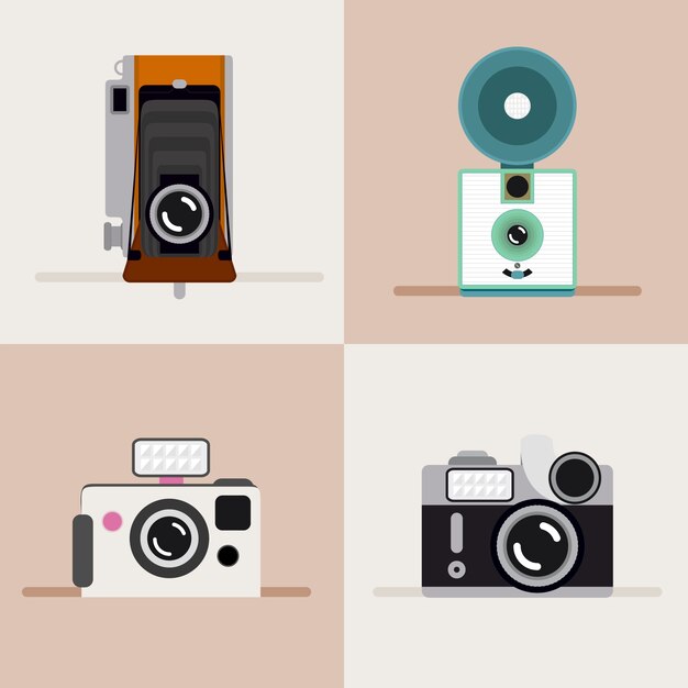 Beautiful vintage cameras in flat design 