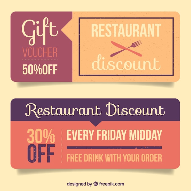 Free vector beautiful vintage discount coupons of restaurant