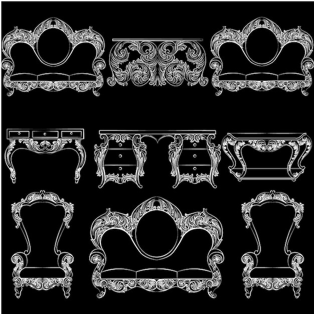 Vettore gratuito bella collezione di mobili d'epoca