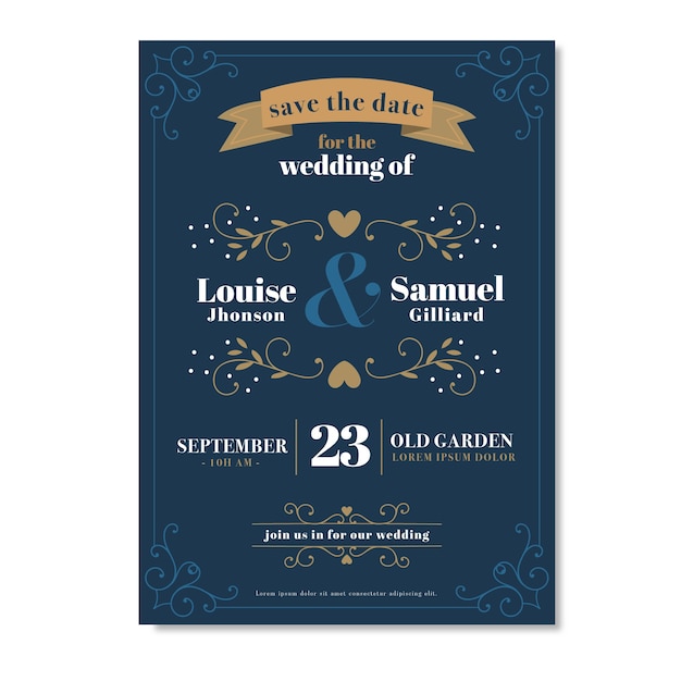 Free vector beautiful vintage wedding invitation