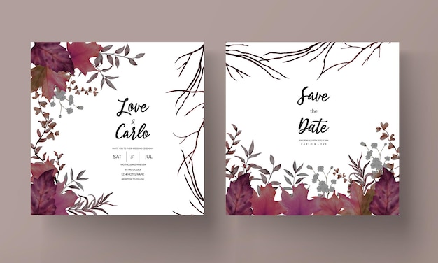 Free vector beautiful watercolor autumn leaves invitation card