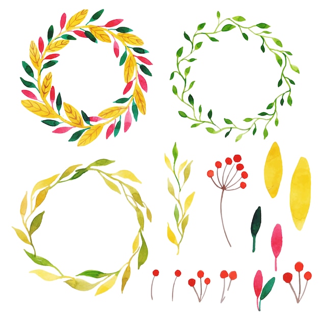 Beautiful watercolor autumn wreath collection