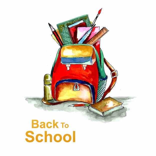 Free vector beautiful watercolor back to school with open bag background
