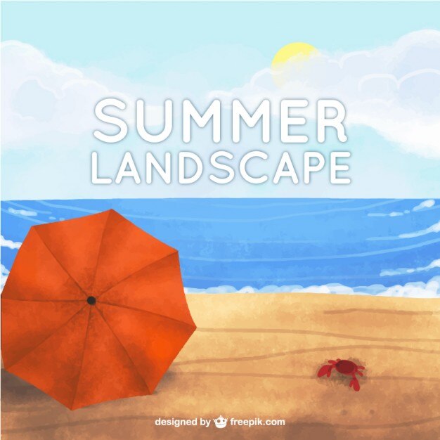 मुफ़्त वेक्टर beautiful watercolor beach landscape background