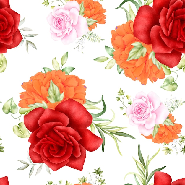 beautiful watercolor blooming floral seamless pattern