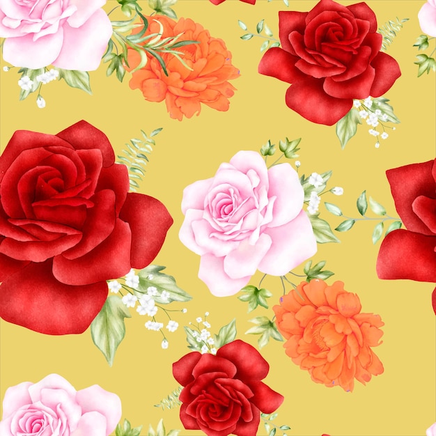 Free vector beautiful watercolor blooming floral seamless pattern