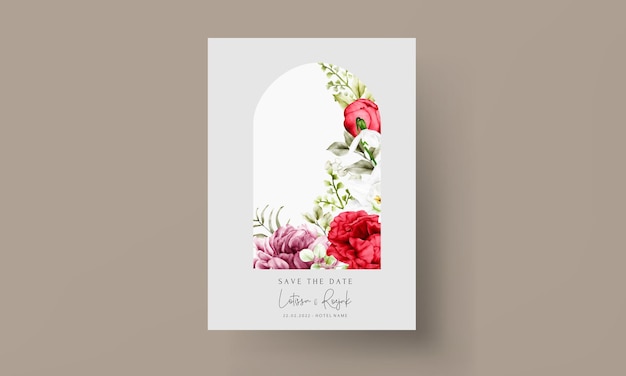 Beautiful watercolor blooming peony flower invitation card template