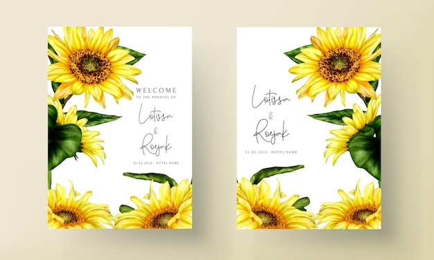 Free vector beautiful watercolor blooming sun flower wedding invitation card template