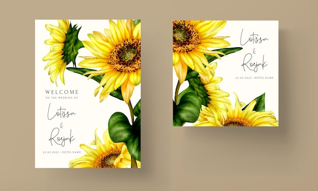 beautiful watercolor blooming sun flower wedding invitation card template