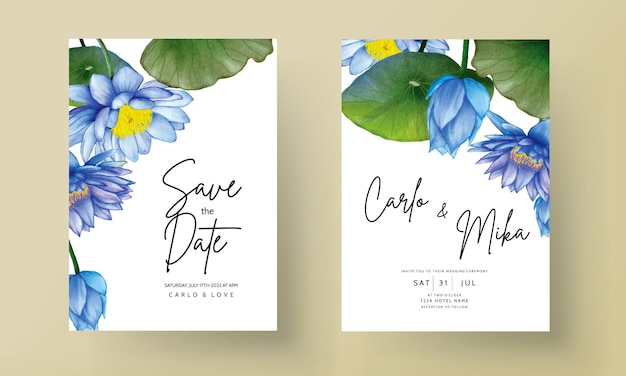 Beautiful watercolor blue lotus flower invitation card