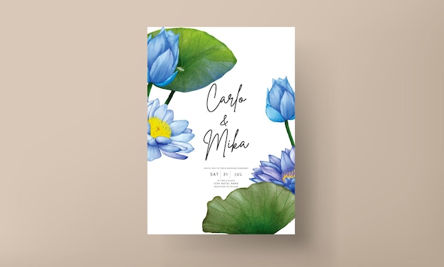 Free vector beautiful watercolor blue lotus flower invitation card