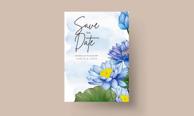 Beautiful watercolor blue lotus flower invitation card