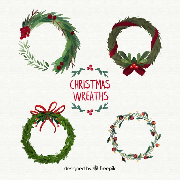 Free vector beautiful watercolor christmas flower and wreath collection