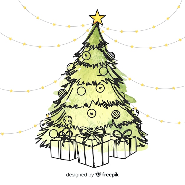 Free Vector beautiful watercolor christmas tree