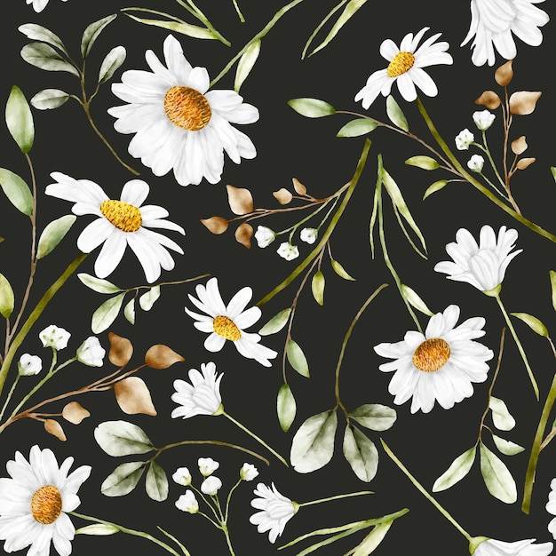 beautiful watercolor daisy flower seamless pattern