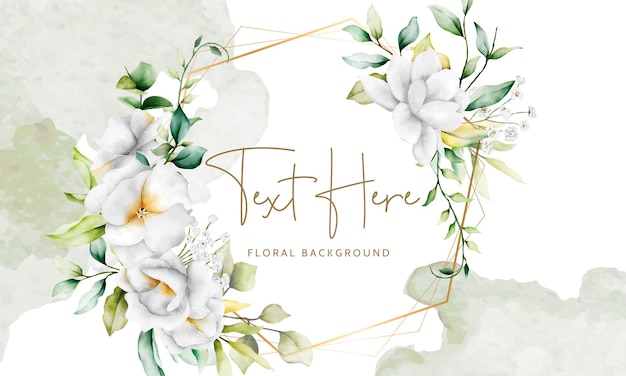 Free vector beautiful watercolor floral background with greenery leaves and white flower
