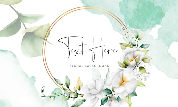 Free vector beautiful watercolor floral background with greenery leaves and white flower