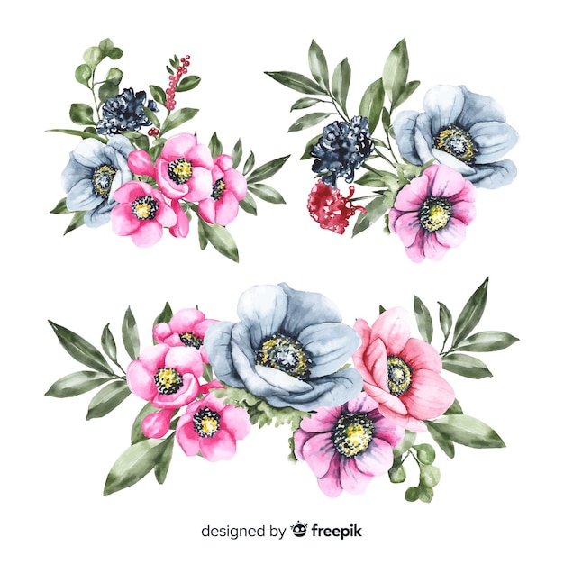 Beautiful watercolor floral bouquet collection