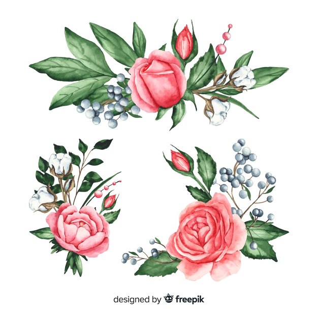 Beautiful watercolor floral bouquet collection