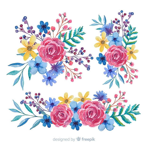 Free vector beautiful watercolor floral bouquet collection