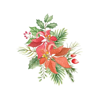 Красивый акварельный цветочный букет для рождественских и новогодних украшений