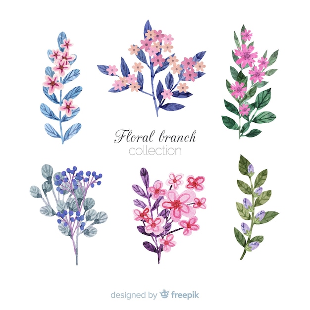 Free vector beautiful watercolor floral branch collection