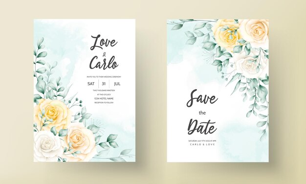 beautiful Watercolor floral frame wedding invitation card with soft nature