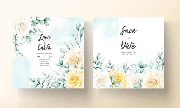 beautiful Watercolor floral frame wedding invitation card with soft nature