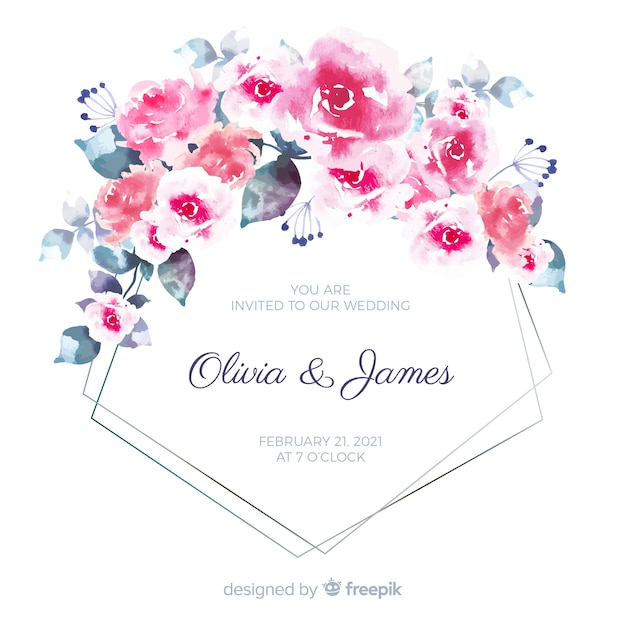 Free vector beautiful watercolor floral frame wedding invitation