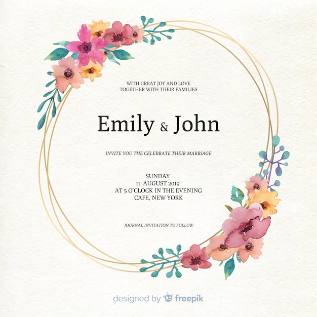 Beautiful watercolor floral frame wedding invitation