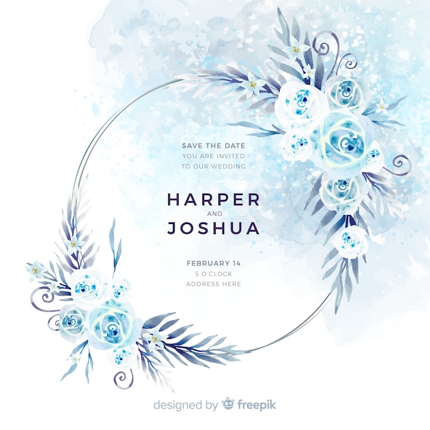 Beautiful watercolor floral frame wedding invitation