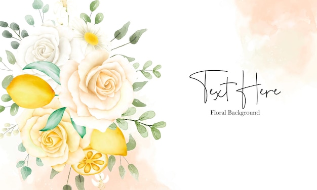 beautiful watercolor floral and leaves with botanical lemon fruit background