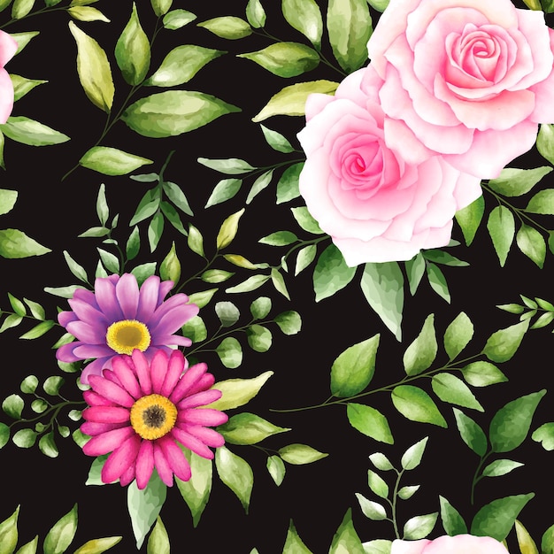 아름 다운 수채화 꽃 원활한 패턴
