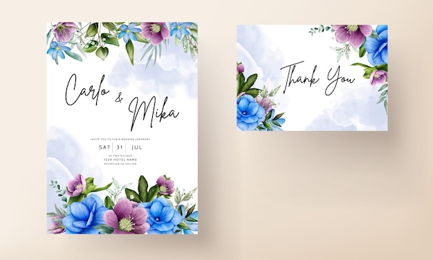 Beautiful watercolor floral wedding card template